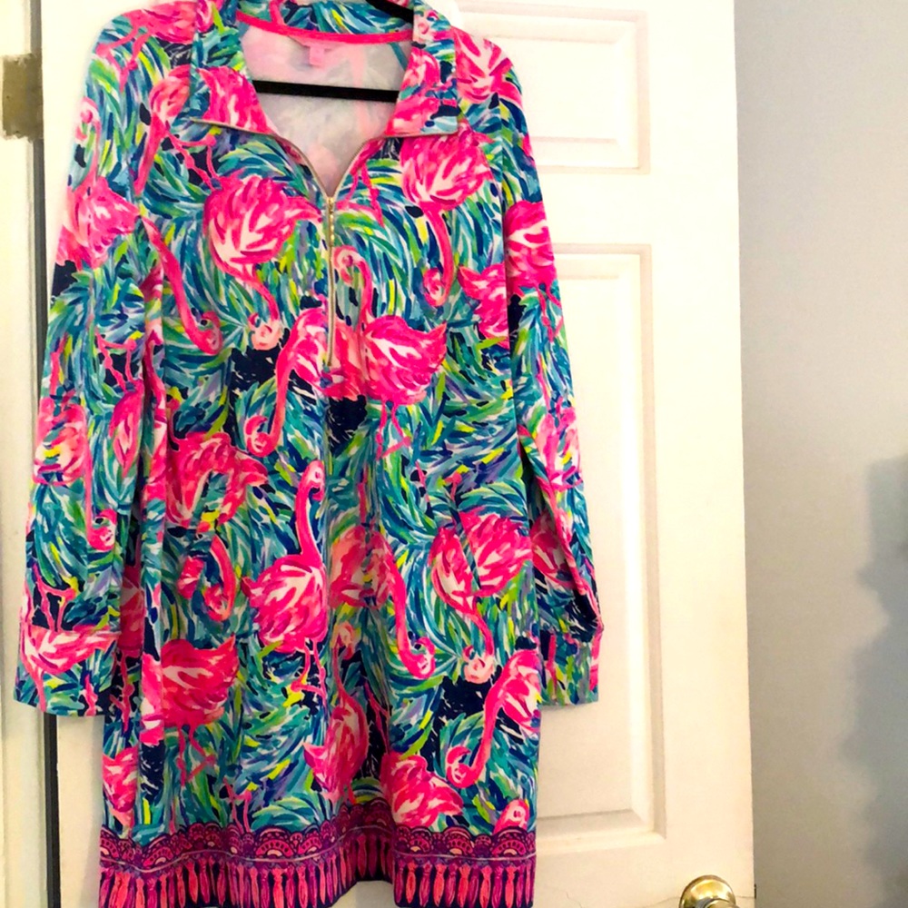 Lilly Pulitzer popover dress flamingo print